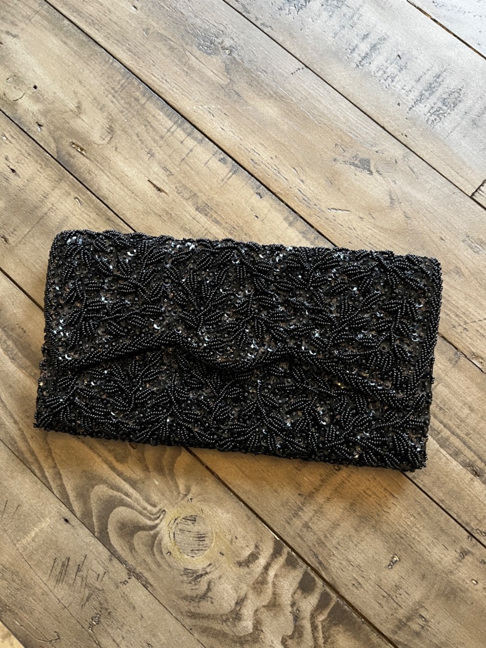 Vintage La Regale Black Hand Beaded Evening Clutch Made in Hong Kong
